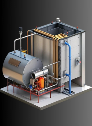 Industrial boiler, kiln, and dryer system optimized with cavitation technology for enhanced efficiency and reduced emissions